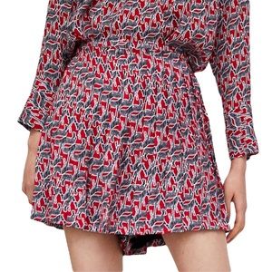 Zara Zebra Red Black Pleated Flowy Mini Skort Skirt - S